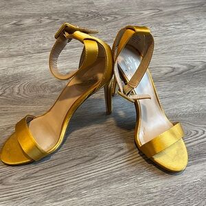 Yellow Satin Ankle-Strap High Heel Sandals